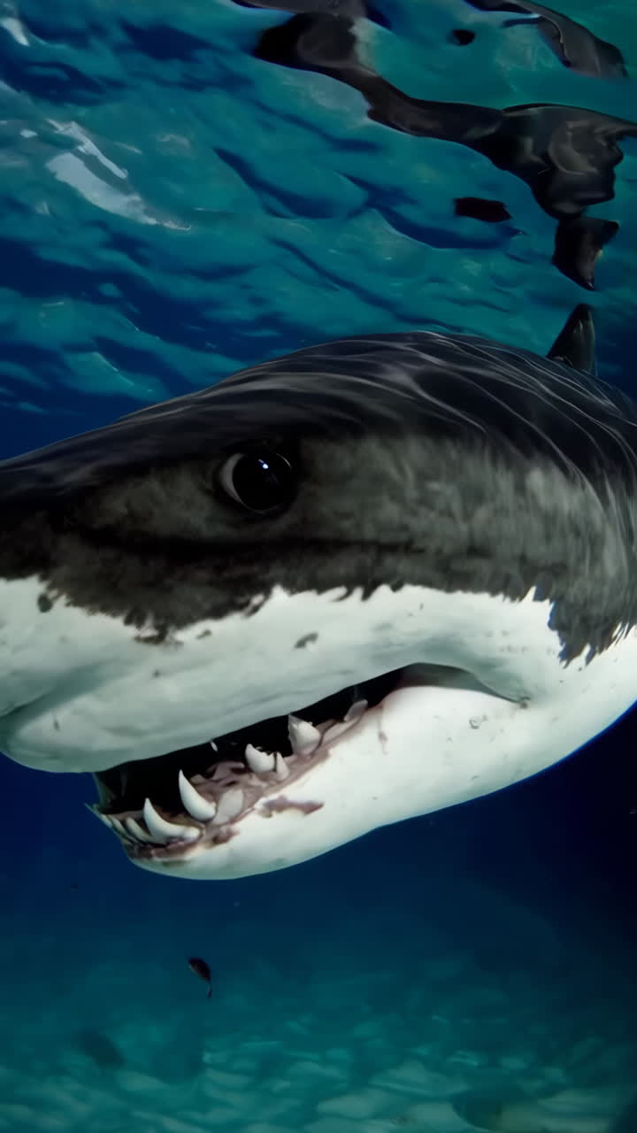 gran tiburón blanco nadando bajo el agua