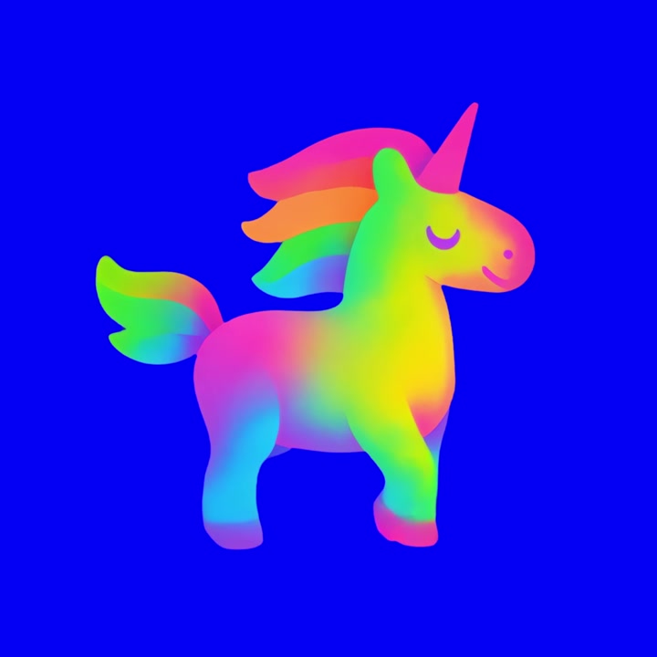 Animated Rainbow Unicorn Walking on Blue Background