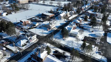 Aerial-flyover-of-a-small-town-in-rural-United-States