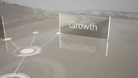 animating business growth network over serene coastal landscape with ocean views
