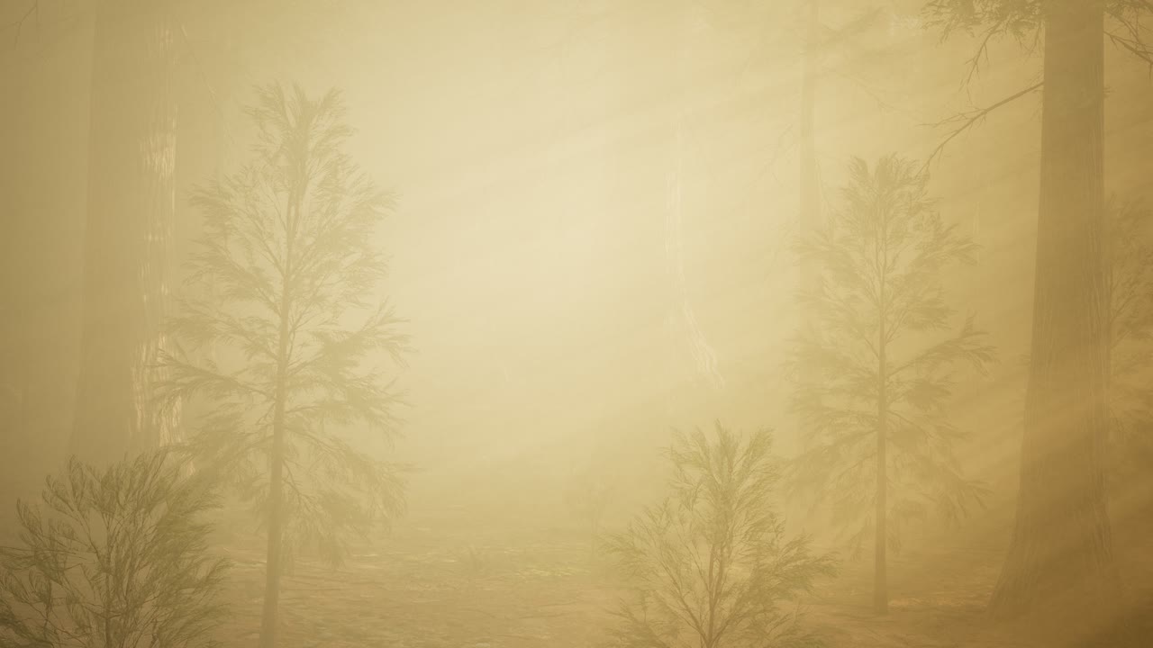 가을의 숲과 아침 안개의 나무