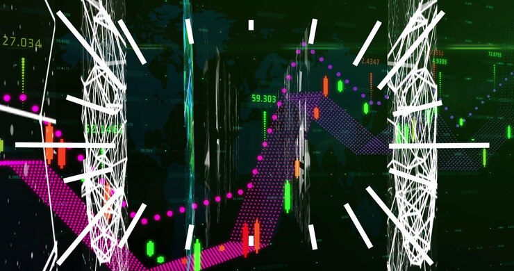 Animation of data processing on black background
