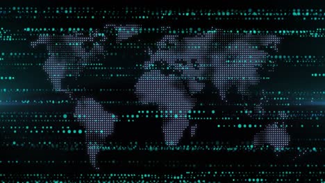 animation de points sur la carte du monde sur fond noir.