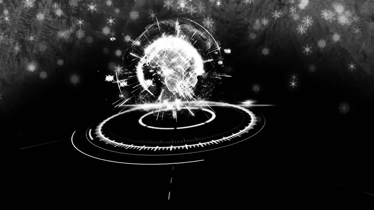 Ring pulsing and expanding causing sphere bursting into rotating globe, visualizing data flow