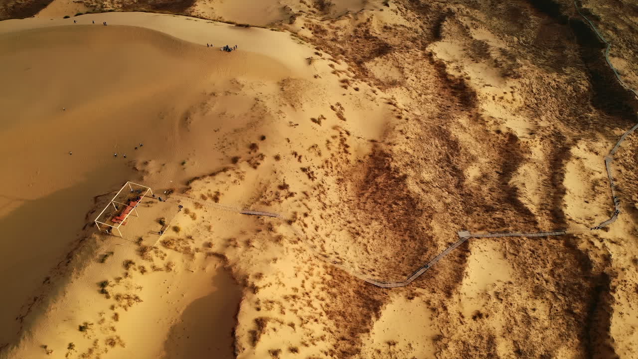 Aerial View of Sand Dunes with Wooden Walkway