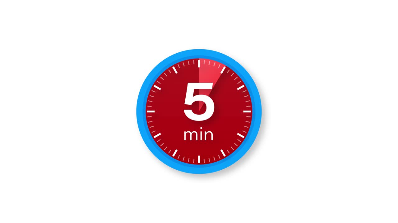 The 5 minutes timer. Stopwatch icon in flat style.Motion graphics.