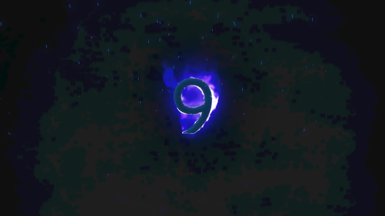 animación de 9 textos en llamas ardientes sobre un fondo oscuro