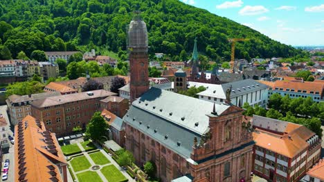 4K Aerial Drone Video of the Historic Jesuitenkirche Church in Heidelberg, Germany