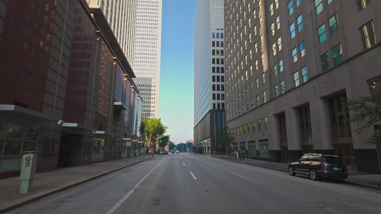 Deserted street in Downtown Houston in the early morning