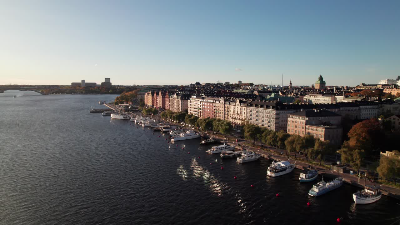 Lake M&auml;laren waterfront in Stockholm, Sweden, 4K drone shot