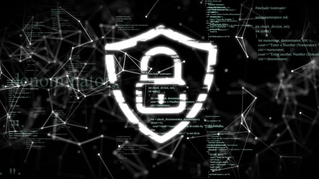 animación del candado y el procesamiento de datos sobre fondo negro