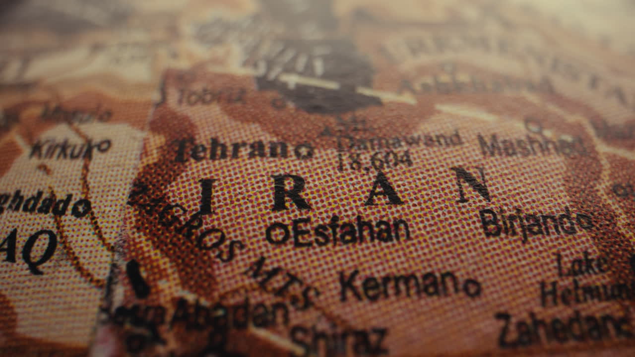 Close-up of a map showing Iran
