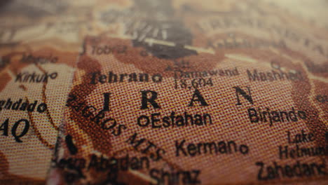 close-up of a map showing iran
