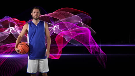 animation of basketball player holding ball over light trails