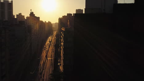 aerial view to fast track called minhocao, in downtown, at sunset, sao paulo, brazil