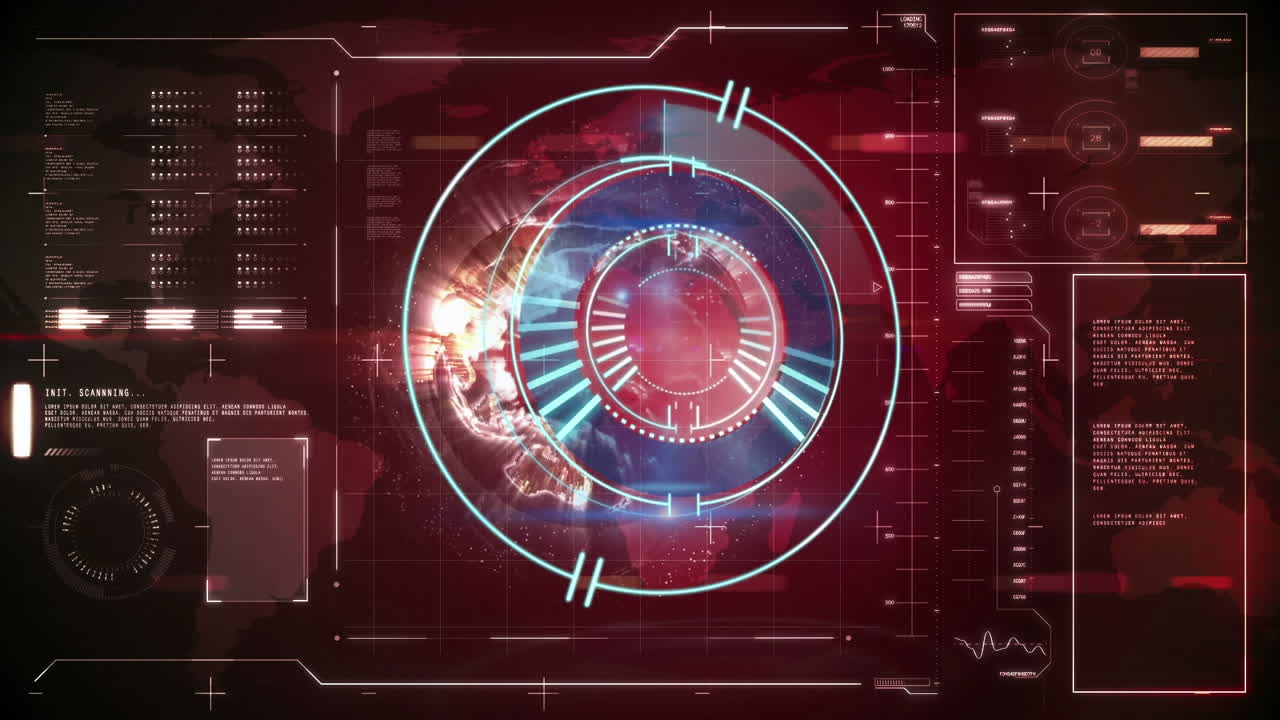 animación del escaneo del alcance sobre el procesamiento de datos sobre fondo rojo