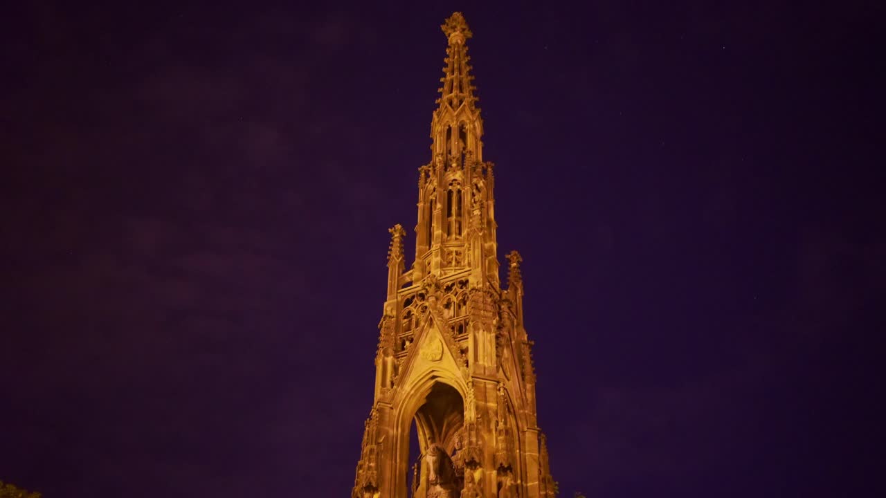 Historical Kranner's Fountain, Park of National Awakening In Prague, Czech Republic At Night. - pan up