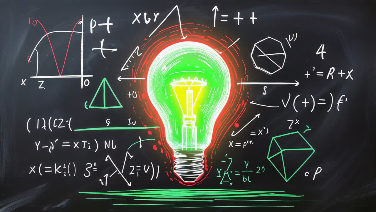 Concept of Idea and Innovation with Mathematical Equations on a Chalkboard