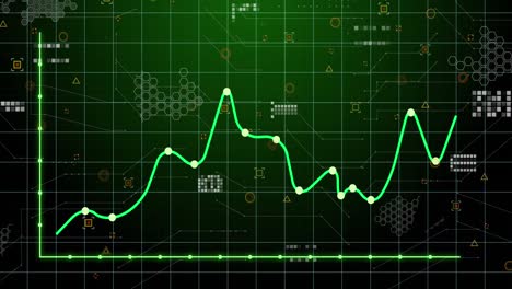 Animation-of-statistical-data-processing-over-grid-network-against-green-background