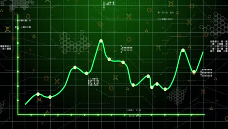 animación del procesamiento de datos estadísticos a través de la red de red contra un fondo verde