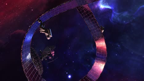trippy sci-fi 3d animation of the astronauts running endlessly on a mobius strip