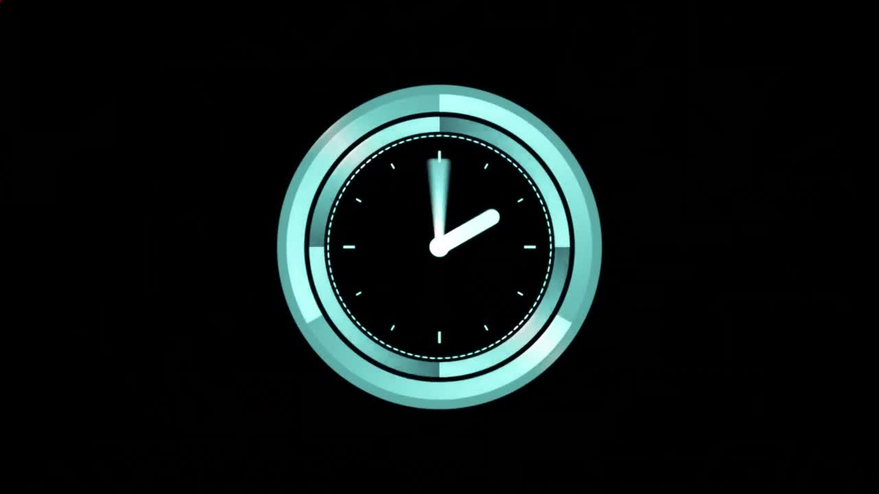 Animation of kaleidoscopic moving shapes and clock black background