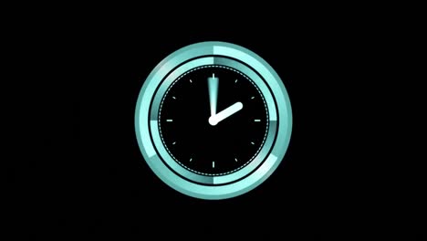 Animation-of-kaleidoscopic-moving-shapes-and-clock-black-background