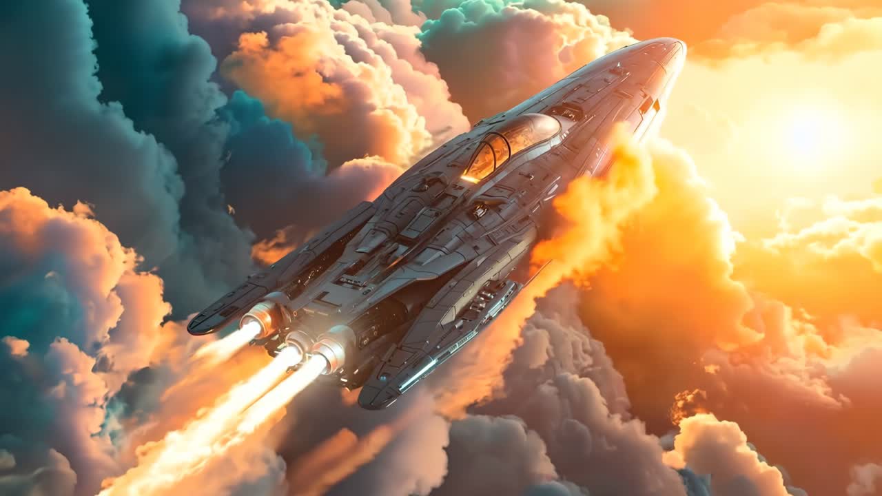 Una nave spaziale che vola nel cielo con un sacco di fumo che ne esce