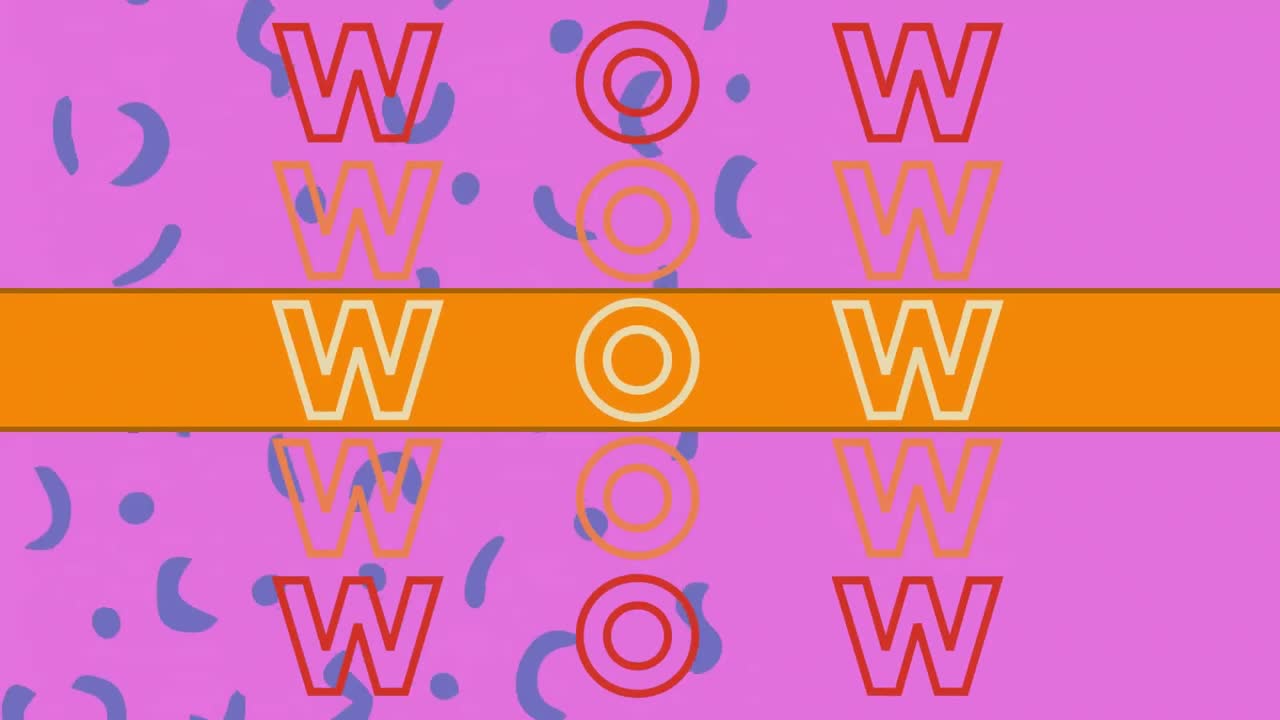 Animazione del testo 'you win' su grafiche e forme colorate.