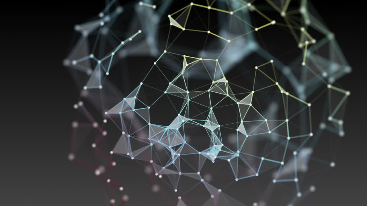 Futuristic plexus animation with glowing triangles in slow motion, 4096x2304 loop 4K