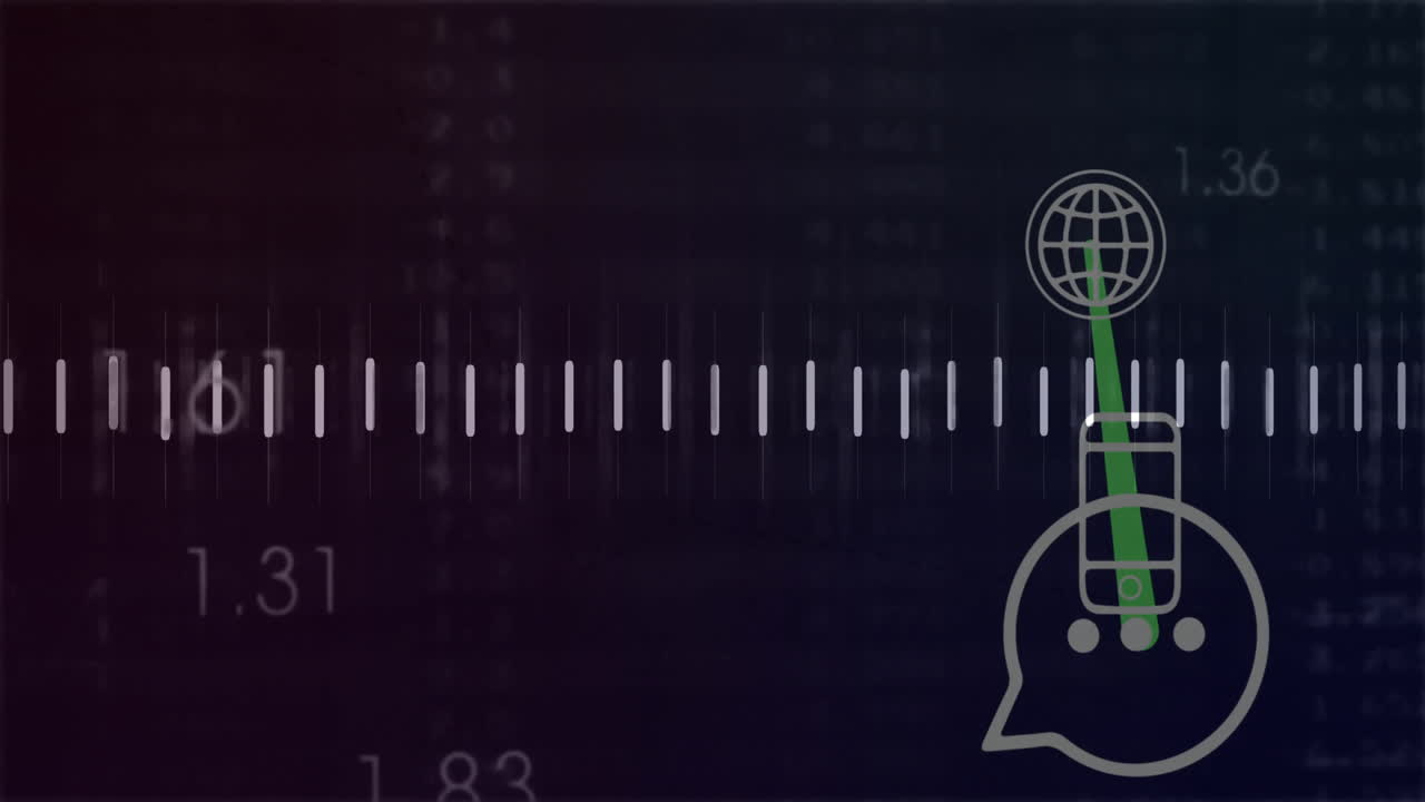 Animation of globe with chat icon and data visualization in digital communication