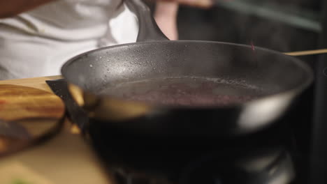cooking food in a frying pan