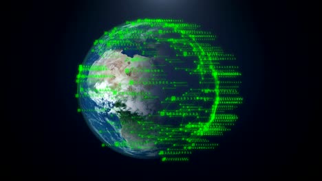 Binary code orbit around the World.