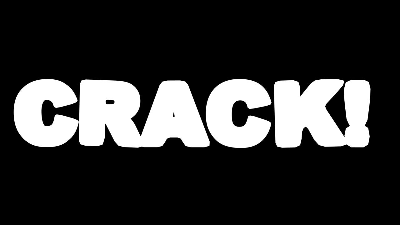 Abstract 3d animation of appearance of word CRACK. Animation with alpha channel