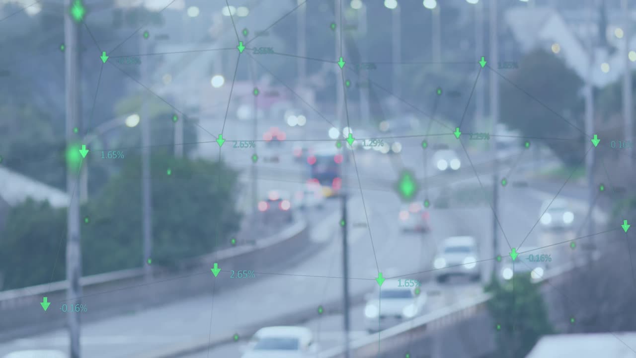 도시 풍경 위의 금융 데이터 처리 애니메이션