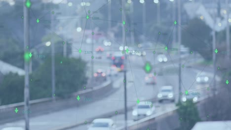 animación del procesamiento de datos financieros sobre el paisaje urbano