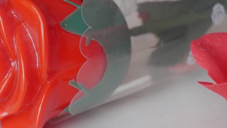 close-up of a decorative rose in a transparent wrapper, perfect for valentine's day gifts