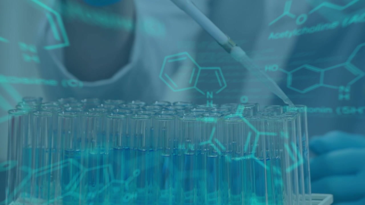 Animation of data processing over scientist in lab