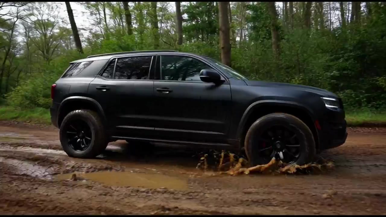 SUV nero che percorre un sentiero forestale fangoso