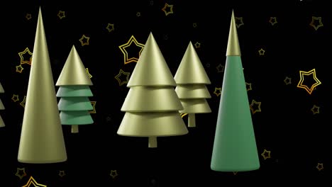 Animation-of-christmas-trees-and-decorations-on-black-background