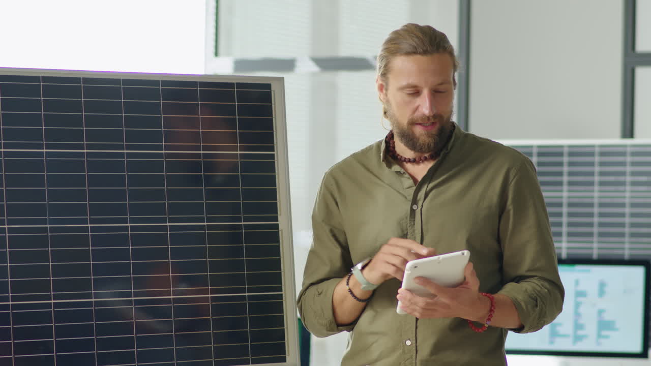 Renewable Energy Engineer Presenting Solar Power Project