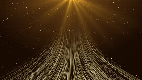 golden abstract background with light rays and particles