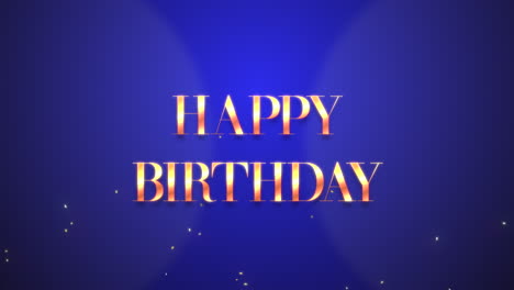 happy birthday with flying gold confetti on blue gradient