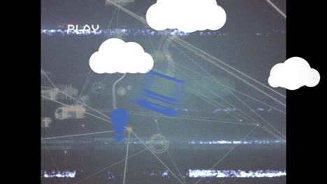 Animation-of-play-text-on-screen-with-digital-cloud-icons