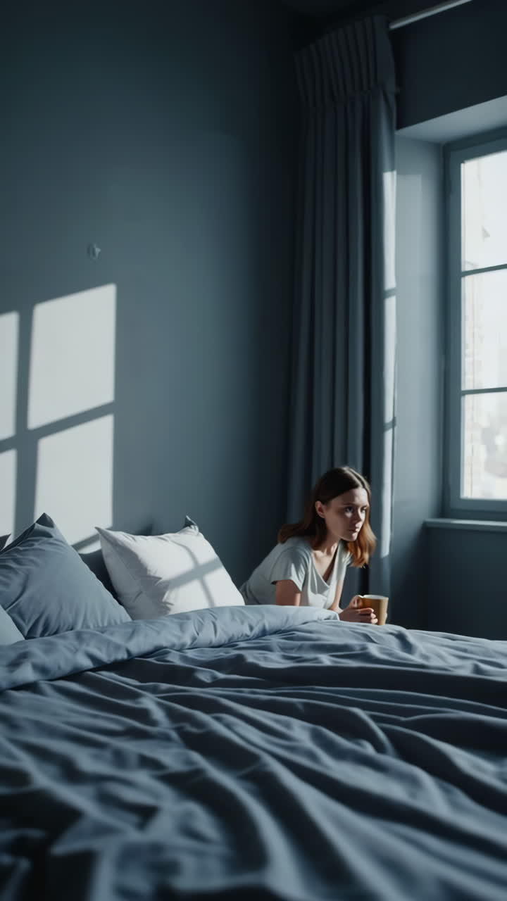 mujer sentada junto a la ventana