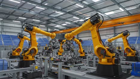 a state-of-the-art robotics assembly line featuring advanced robotic arms in a modern industrial facility displaying efficiency and automation technology
