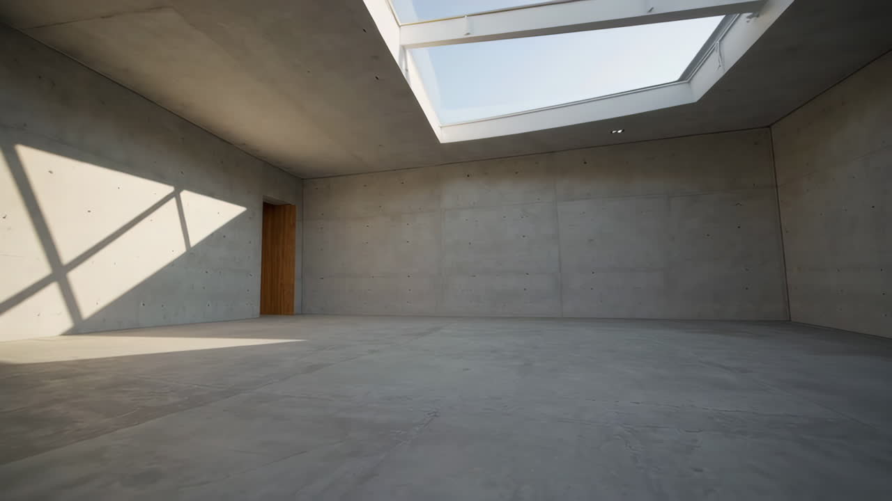 Empty Modern Concrete Interior with Skylight