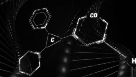 animation of scientific data processing over dna strand spinning