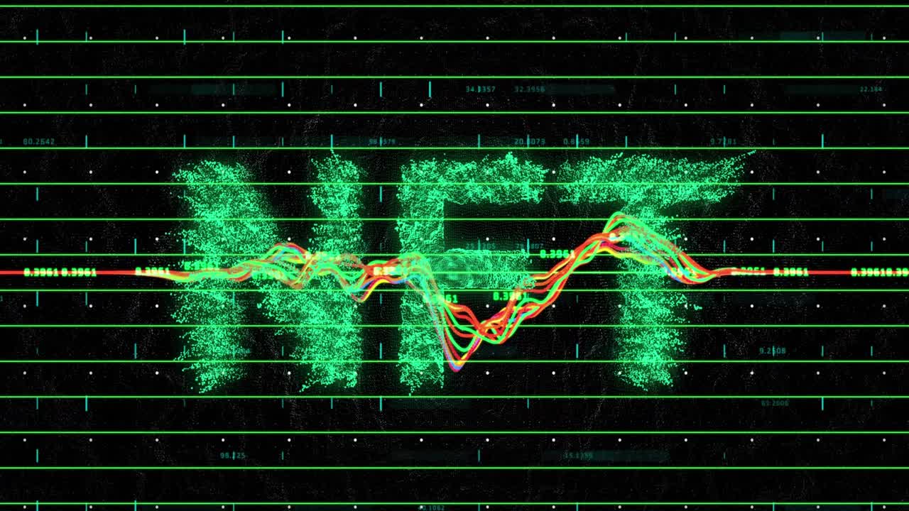 animación de texto nft verde sobre el procesamiento de datos financieros