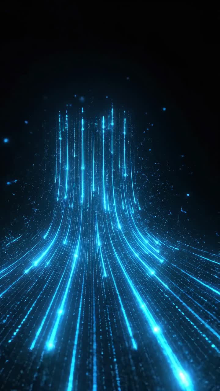 Dynamic Blue Glowing Particle Stream on Dark Background